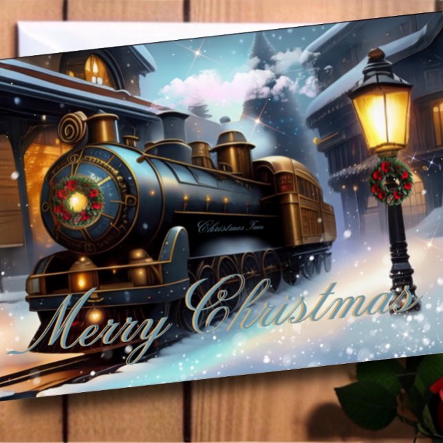 Carte Photo de la marine Blue Christmas Train (Créateur téléchargé)