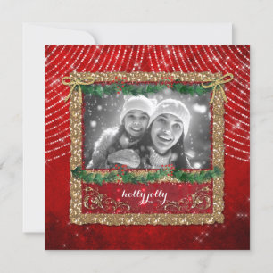 Carte photo de la Parties scintillant d'or Christm