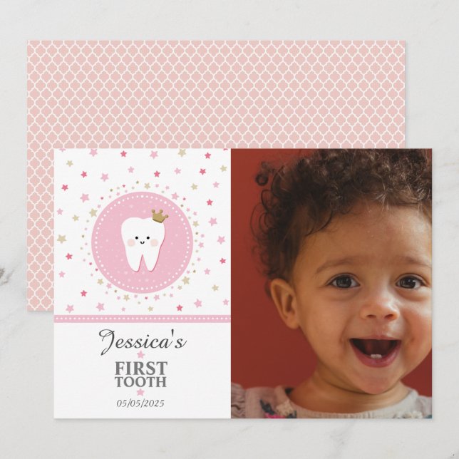 Carte photo de la première dent bébé personnalisée (Devant / Derrière)