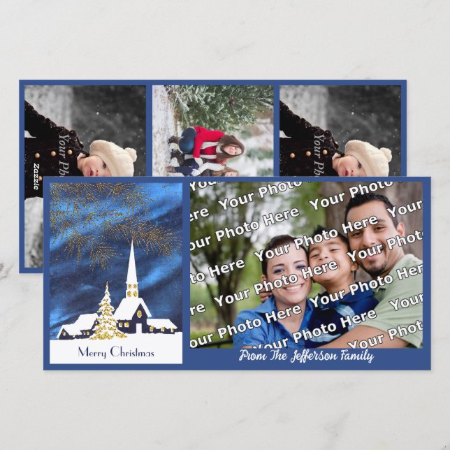 Carte photo de l'église de Noël Neige (Devant / Derrière)