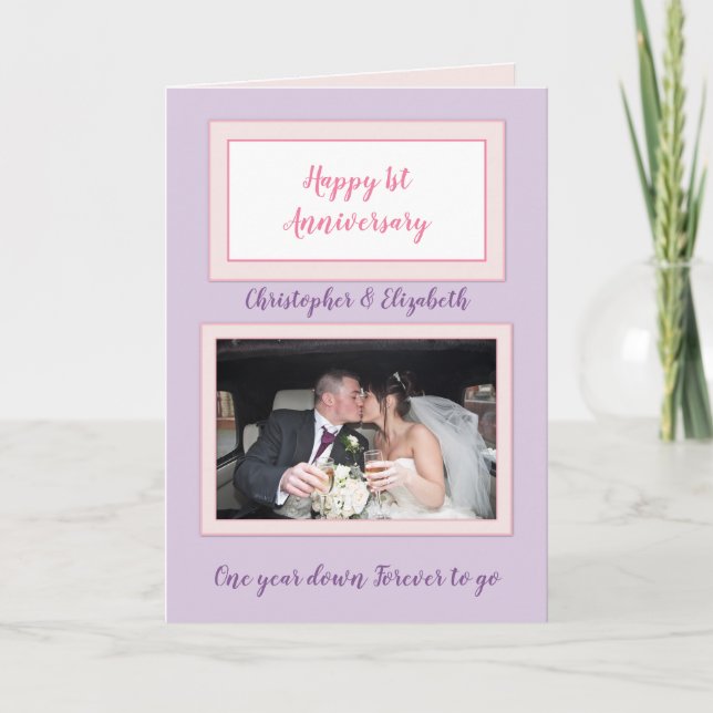 Carte photo de l'Mariage Anniversaire blanc et violet (Devant)