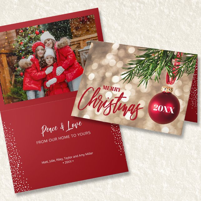 Carte Photo de l'ornement de l'arbre de Noël rouge (Créateur téléchargé)