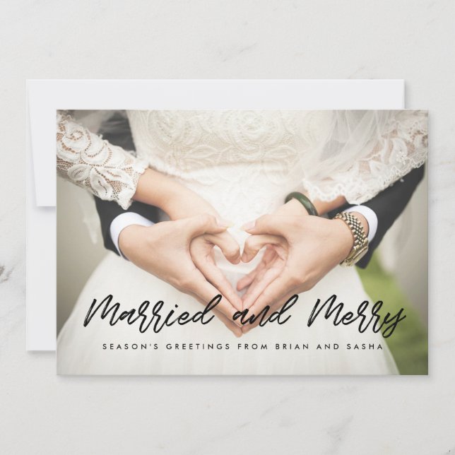 Carte photo de mariage de Noël marié et joyeux (Devant)