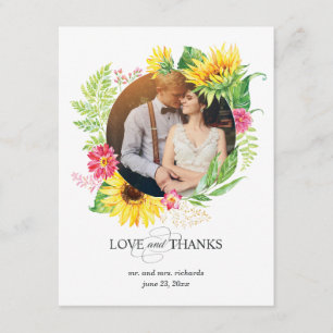 Carte photo de Merci avec le cadre de tournesol