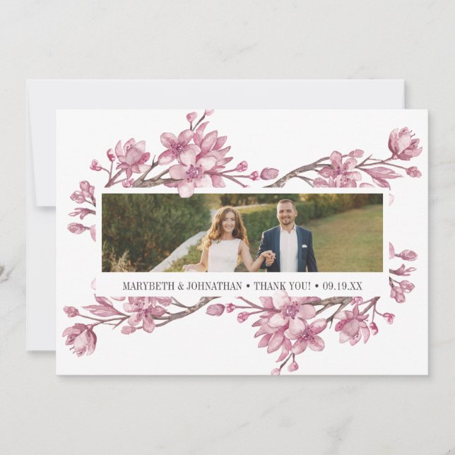 Carte photo de Merci de fleurs de cerisier rose (Devant)