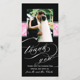 Carte photo de Merci de Mariage damassé rose noir