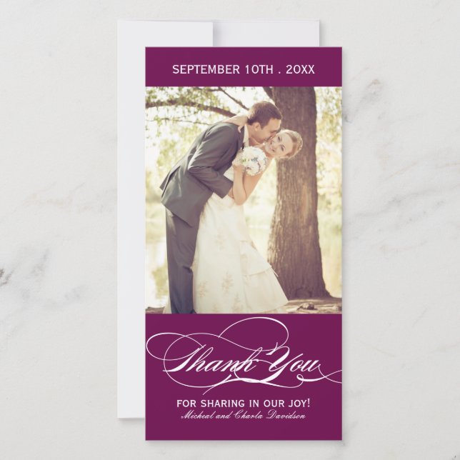 Carte photo de Merci de Mariage de prune (4x8) (Devant)
