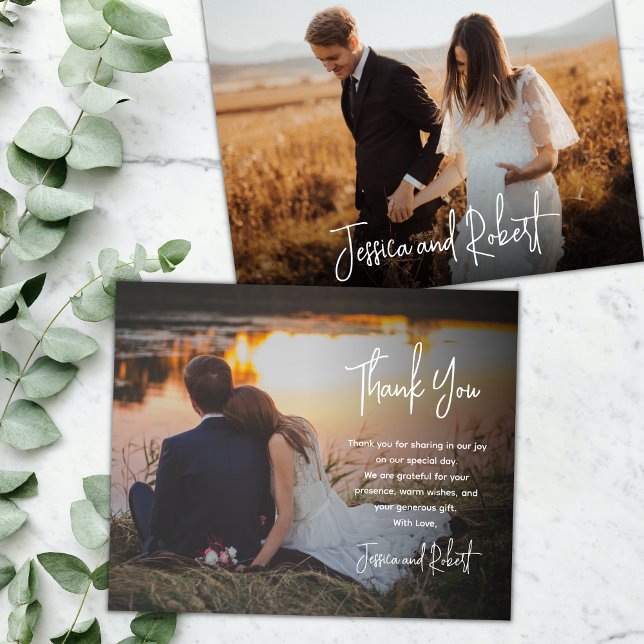 Carte photo de Merci de Mariage de script élégant  (Créateur téléchargé)