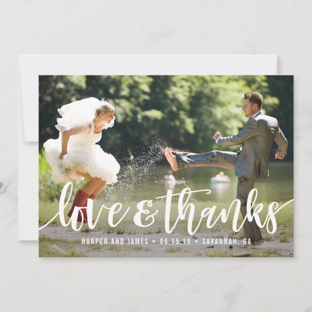Carte photo de Merci de Mariage de script funky (Devant)