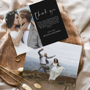 Carte photo de Merci de Mariage noir budget