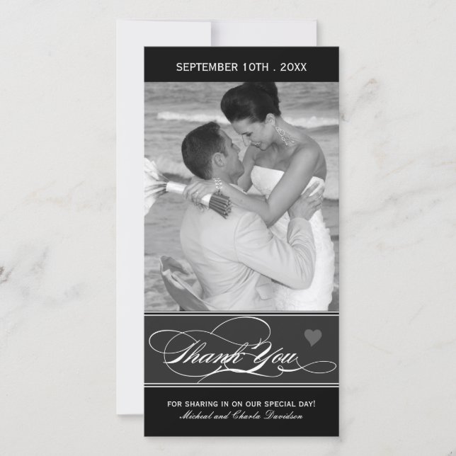 Carte photo de Merci noir et blanc classique (4x8) (Devant)