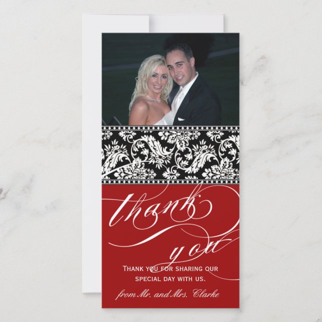 Carte photo de Merci Red Black Mariage damassé (Devant)