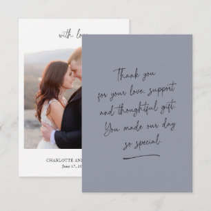 Carte photo de message Merci foncéGris de script