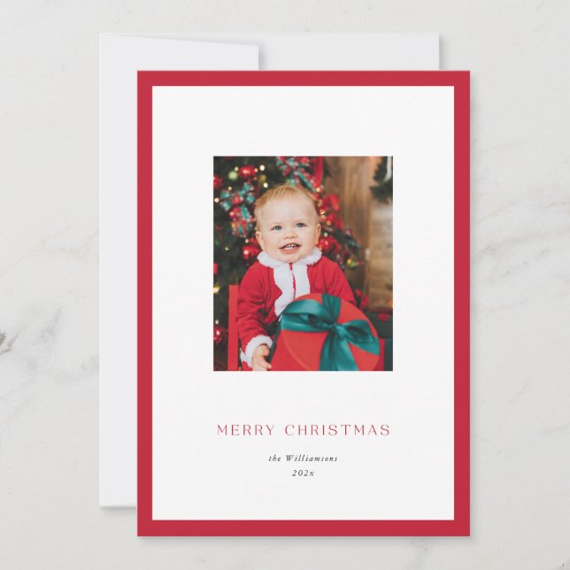 Carte photo de Noël à cadre rouge classique modern (Devant)