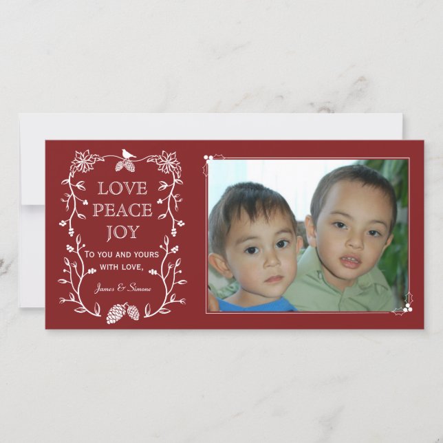 Carte photo de Noël À feuillage persistant rouge (Devant)