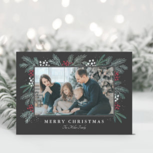 Carte photo de Noël à feuillage persistant Spray