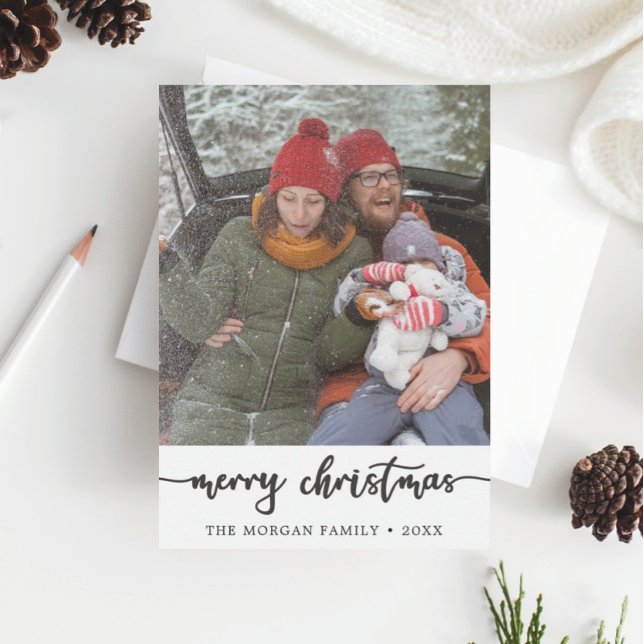 Carte photo de Noël à script rustique moderne (Créateur téléchargé)