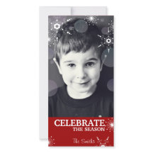 Carte photo de Noël amusante Red Snowflakes Points