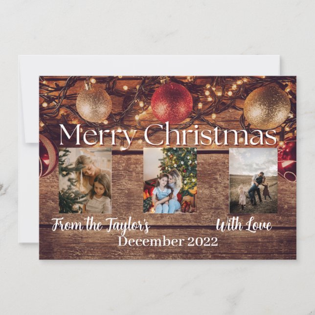 Carte photo de Noël Arrière - plan bois (Devant)