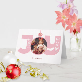 Carte Photo de Noël au poinsettia rose pour l'amour, la