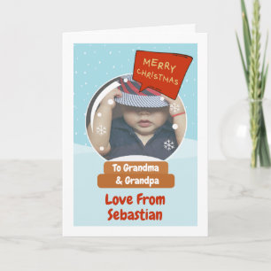 Carte photo de Noël avec bulle de dialogue et boul