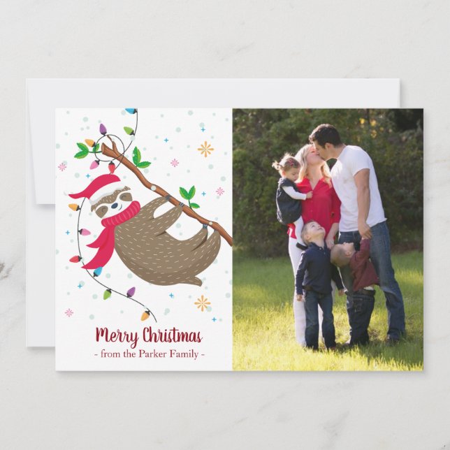 Carte photo de Noël avec drôle Sloth Santa Hat (Devant)