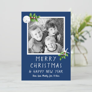 Carte photo de Noël bleu tropical de la Marine