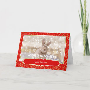 Carte photo de Noël - Bordure d'or rouge
