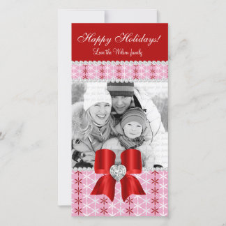 Carte photo de Noël Bow à neige rose rouge 3