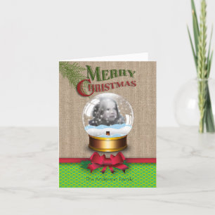 Carte photo de Noël Burlap Green Honeycomb