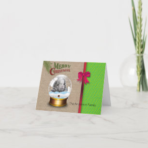 Carte photo de Noël Burlap Green Honeycomb