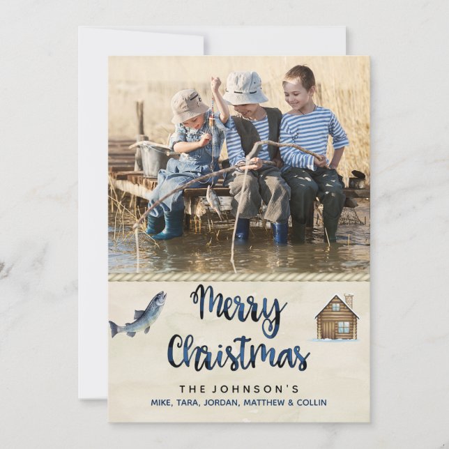 Carte photo de Noël Cabine de Fishing Lake (Devant)