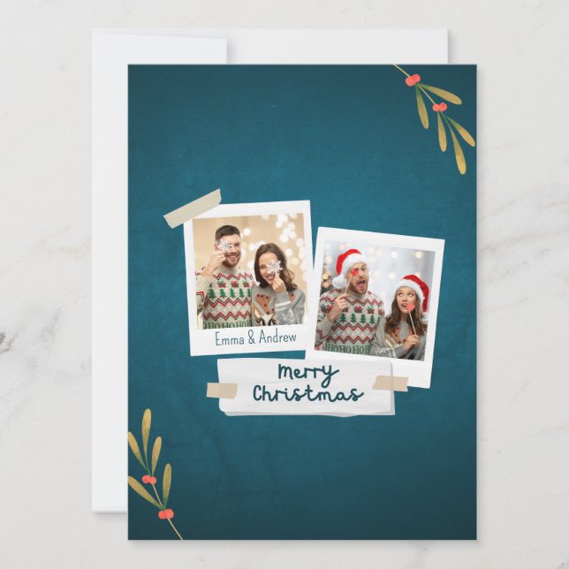 Carte photo de Noël couleur verte avec voeux (Devant)