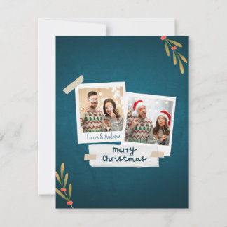 Carte photo de Noël couleur verte avec voeux