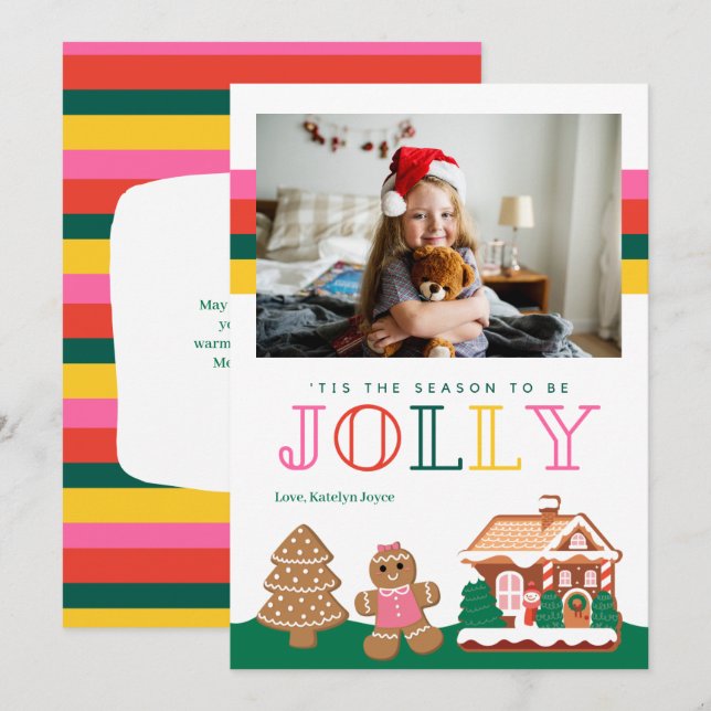 Carte photo de Noël Cute Jolly Gingen (Devant / Derrière)