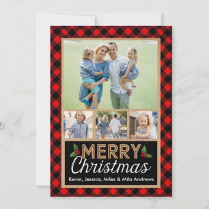 Carte photo de Noël de Buffalo rouge et noir