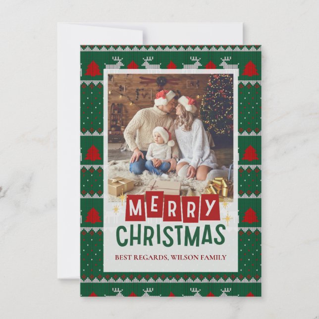 Carte photo de Noël de famille avec chandail nisé (Devant)