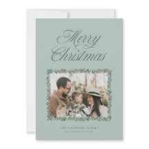 Carte photo de Noël de la bordure de pin d'aquarel