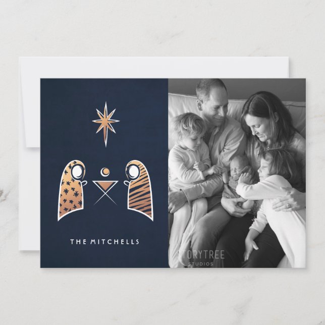 Carte photo de Noël de la crèche religieuse (Devant)