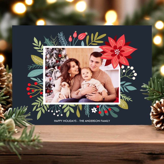 Carte photo de Noël de Poinsettia Bouquet (Créateur téléchargé)
