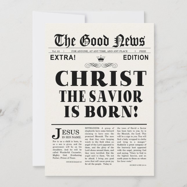 Carte photo de Noël de titre de journal (Devant)
