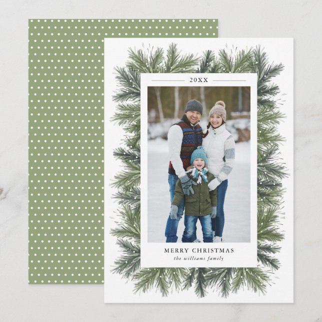 Carte photo de Noël des pins neigeux (Devant / Derrière)