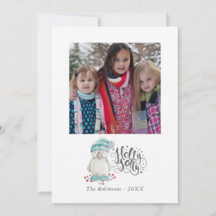 Carte Photo de Noël d'oiseau d'hiver à l'aquarelle