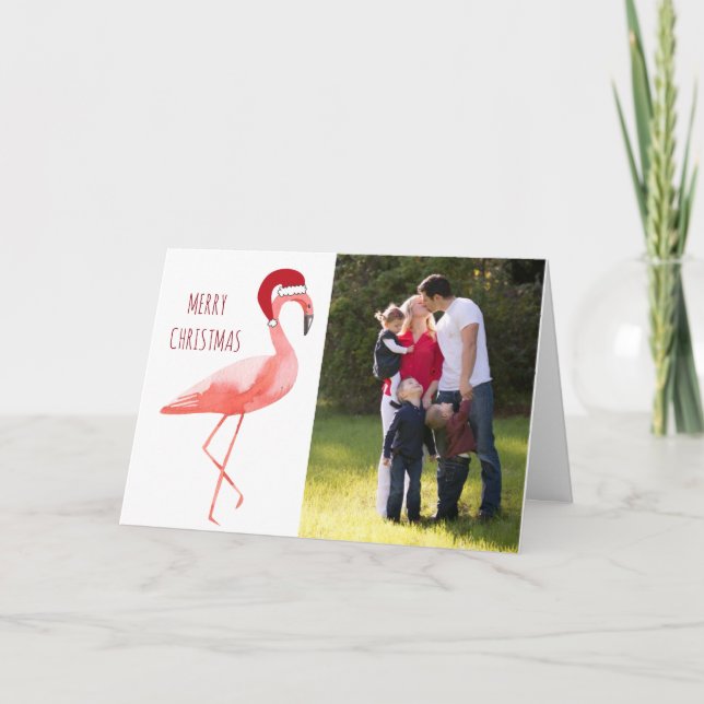 Carte photo de Noël drôle Père Noël flamingo (Devant)