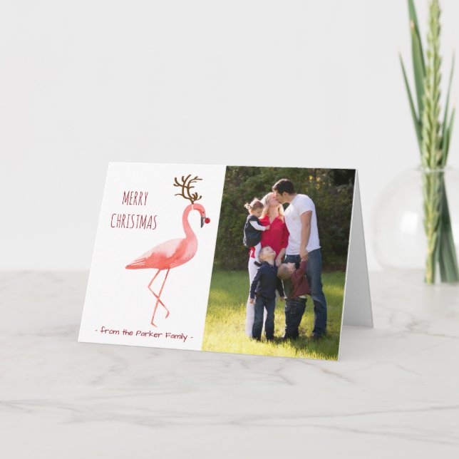 Carte photo de Noël drôle Rudolph flamingo (Devant)