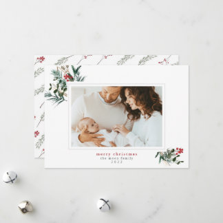 Carte photo de Noël du cadre de feuillage d'hiver