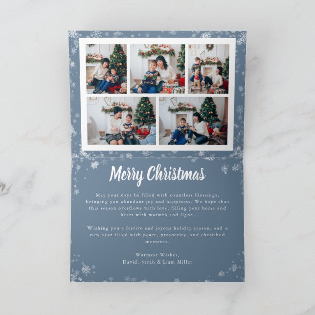 Carte photo de Noël Dusty Blue Snowflake (Intérieur)