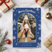 Carte photo de Noël Elégant Blue Snowflake
