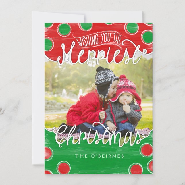Carte photo de Noël en Aquarelle Rouge Vert (Devant)
