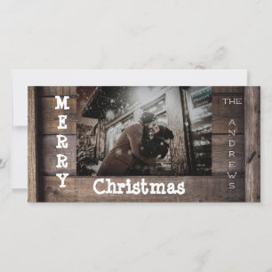 Carte photo de Noël en bois rustique